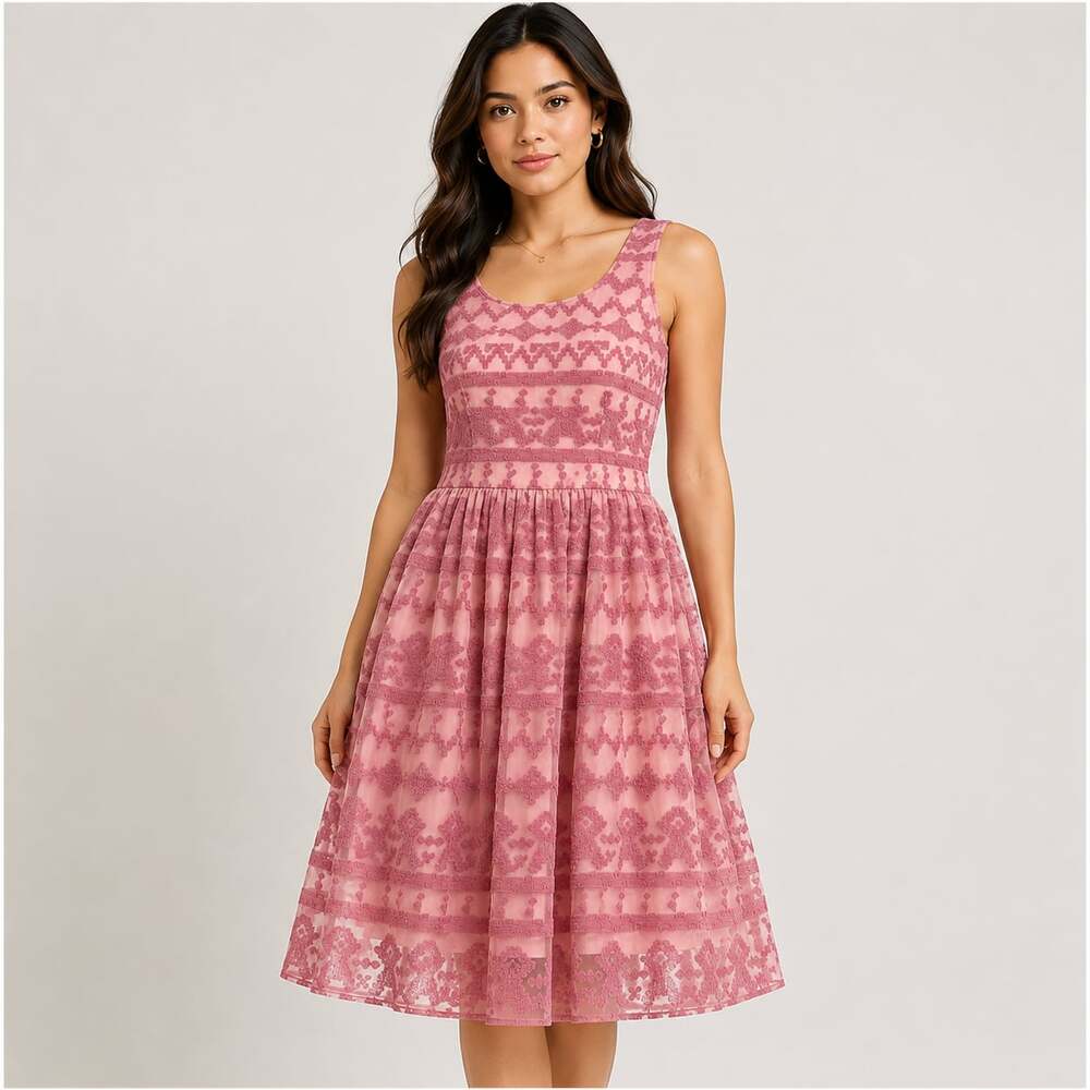 Sundance Rose Mauve Pink Embroidered Lace Sleeveless Dress Size 4 Autumn Wedding